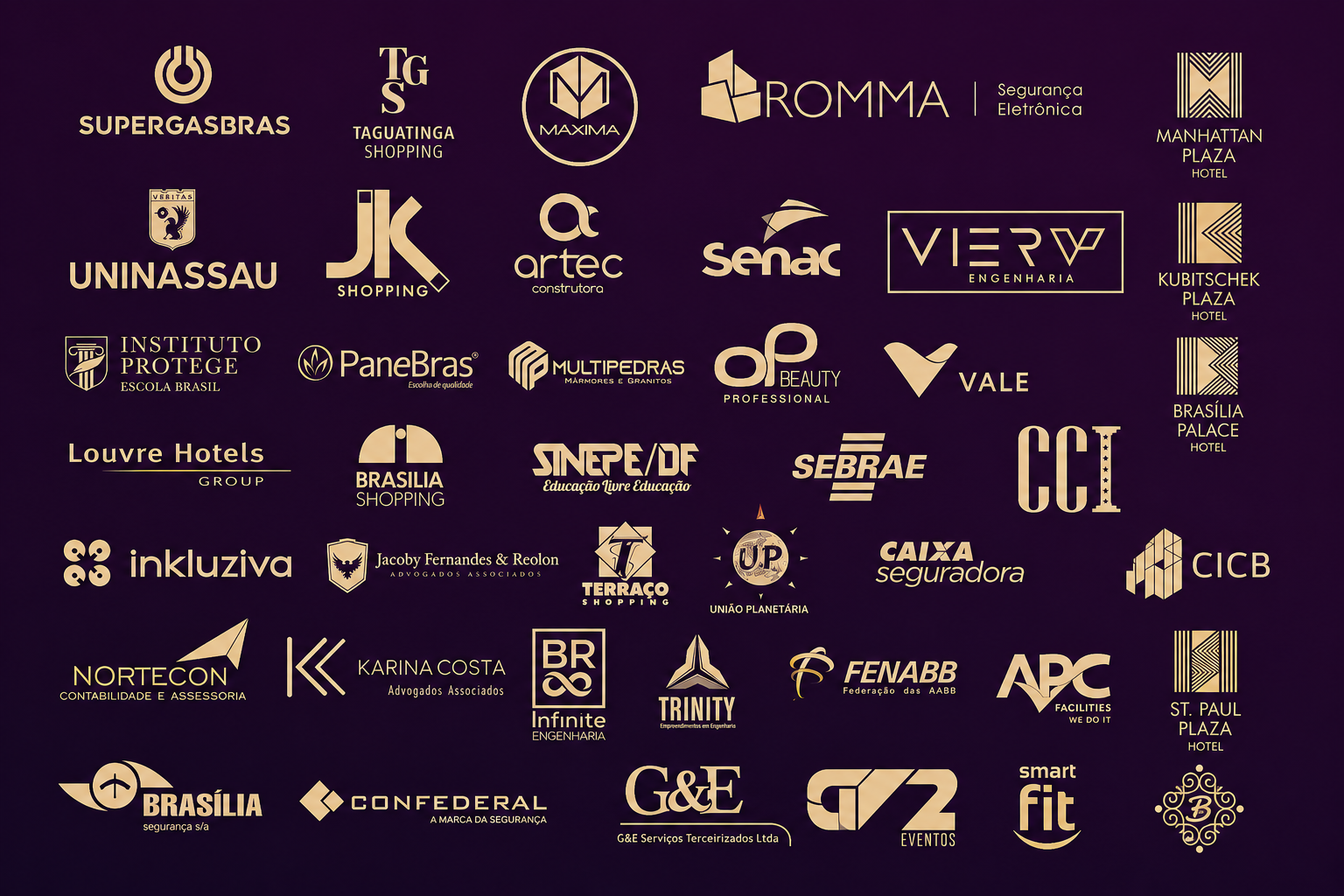 Carteira de clientes da Brilhante: Vale, SEBRAE, Caixa Seguradora, SENAC, Smart Fit, Supergasbras, Uninassau, Louvre Hotels, VIER Engenharia, Taguatinga Shopping, JK Shopping, Brasília Shopping, Terraço Shopping, Manhattan Plaza, Kubitschek Plaza, Brasília Palace, St. Paul Plaza, Jacoby Fernandes & Reolon, Karina Costa, Instituto Protege, PaneBras, Multipedras, OP Beauty, Romma, Máxima, SINEPE/DF, CCI, CICB, inkluziva, FENABB, APC Facilities, Nortecon, Confederal, Brasília Segurança, G&E, GV2, Artec, BR Infinite, Trinity, União Planetária, entre outras.